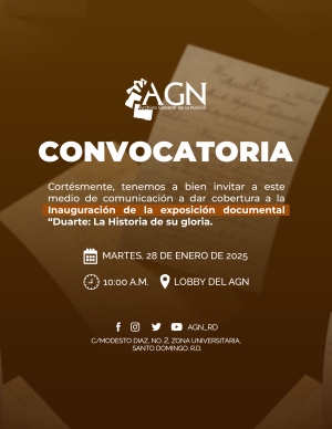 El AGN y el Instituto Duartiano inaugurarán exposición documental en honor al natalicio de Juan Pablo Duarte
